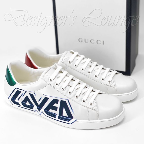 NEW GUCCI ACE Loved Print 11 G / US 11.5 White Leather Sneakers $790 Authentic - Picture 2 of 12